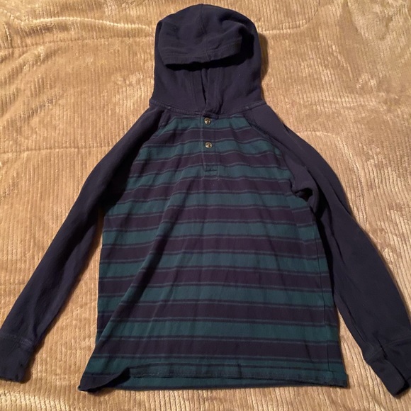 Children’s Place Boys Hoodie Sz 7/8 Navy and Green Stripe - Picture 1 of 3
